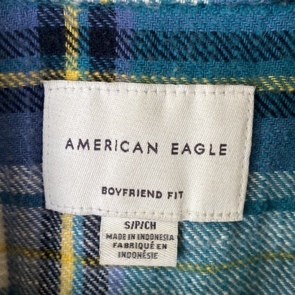 AMERICAN Eagle oversized fit boyfriend plaid flannel button down shirt Sz S - Picture 8 of 10